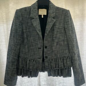 Rebecca Taylor Gray Plaid Fringed Hem Blazer
